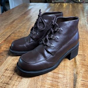 Croft & Barrow Chocolate Brown Leather 7.5  LaceUp “School Boy” Heeled Boots